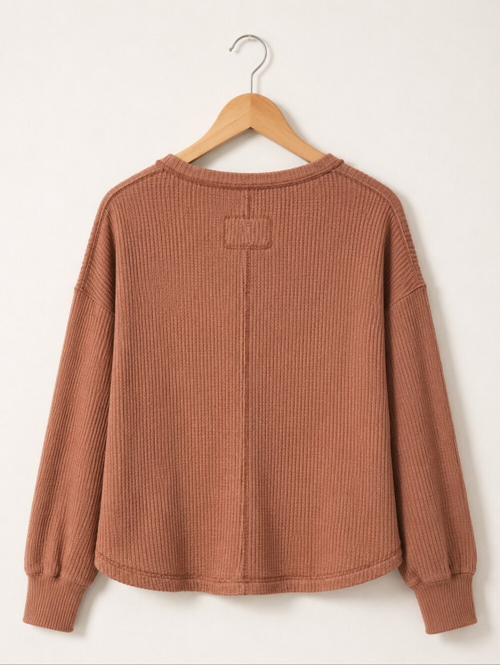 JoyLab Brown Ribbed Waffle Knit Top Size XL | Relaxed Long Sleeve Pullover - Picture 3 of 6